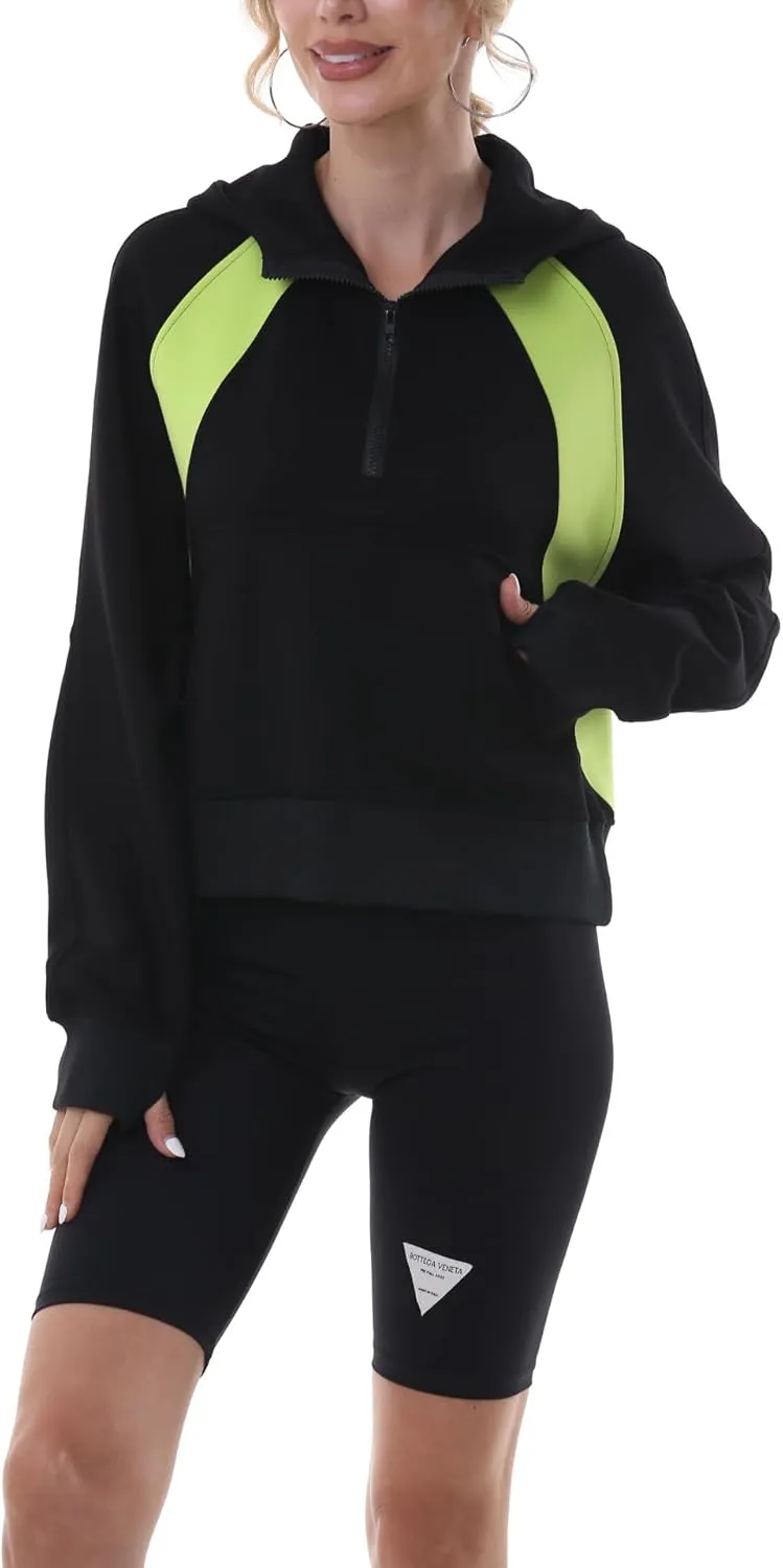 MAGICMK Womens Pullover Sweatshirts Zipper Up Hoodie Fall Winter Cropped Long Sleeve Outfits Oversize Top