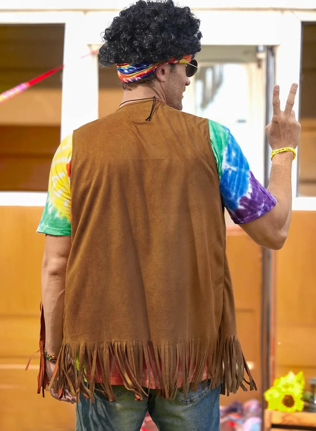 Mainfini Hippie Vest for Men 60s 70s Accessories Outfits Only Vest (M-XL)