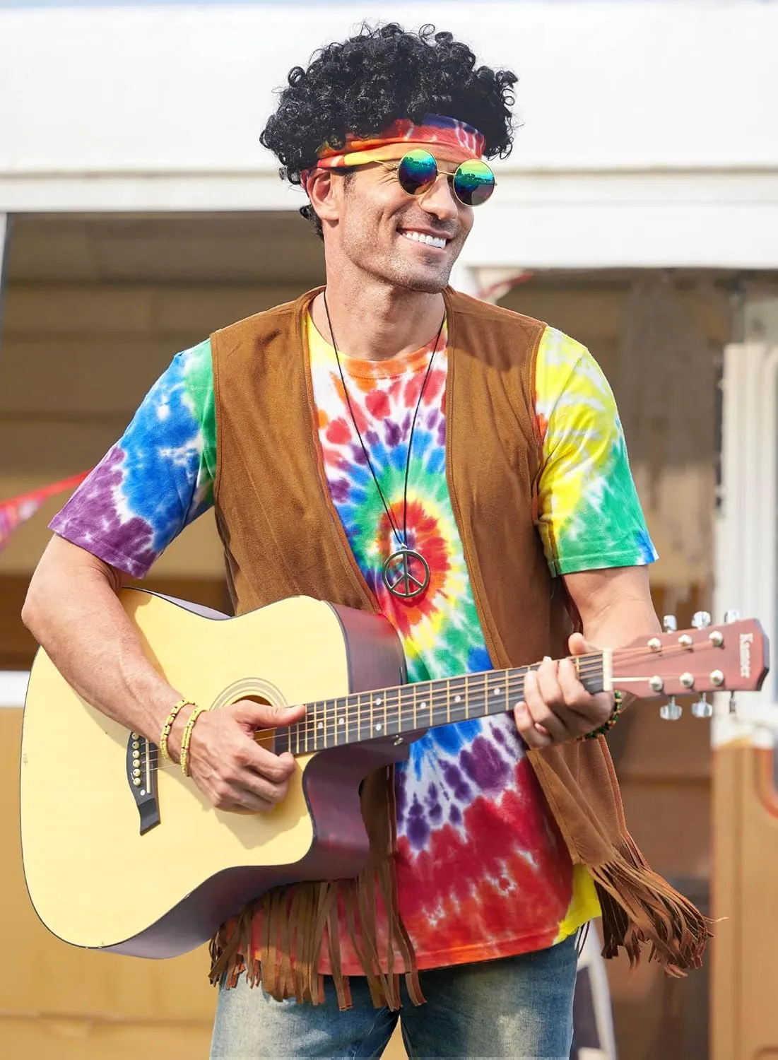 Mainfini Hippie Vest for Men 60s 70s Accessories Outfits Only Vest (M-XL)