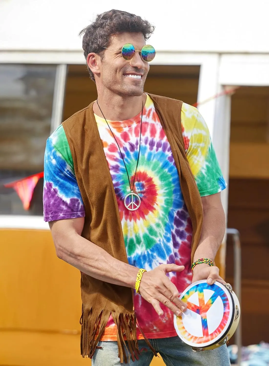 Mainfini Hippie Vest for Men 60s 70s Accessories Outfits Only Vest (M-XL)