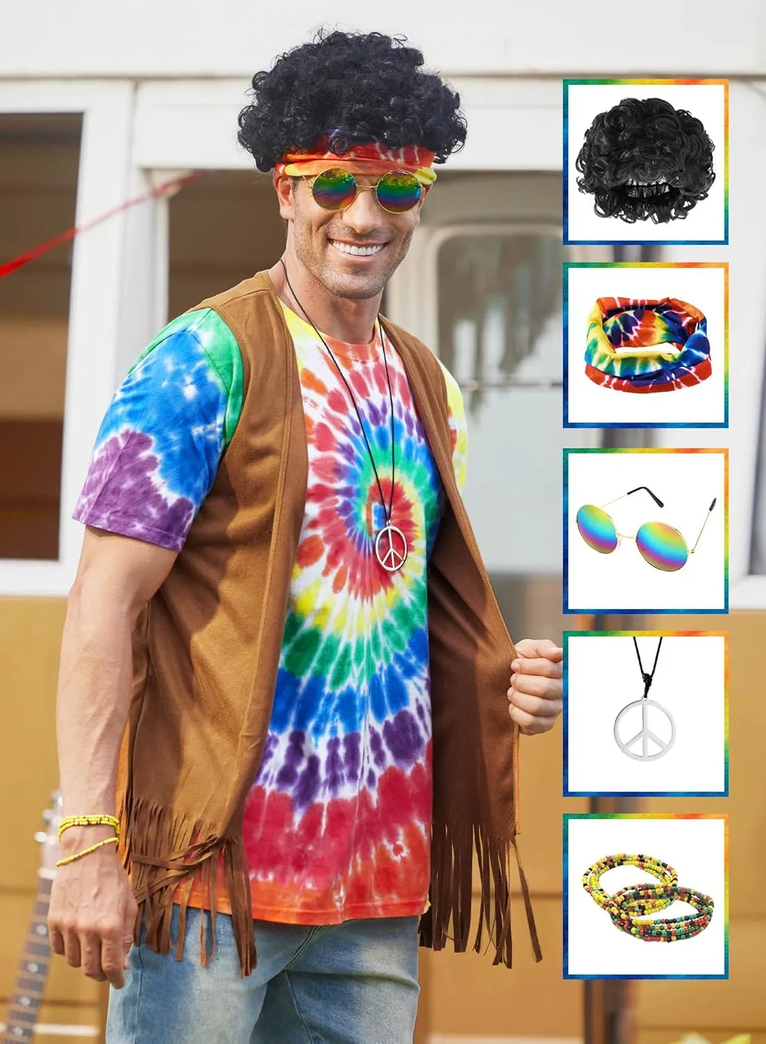 Mainfini Hippie Vest for Men 60s 70s Accessories Outfits Only Vest (M-XL)