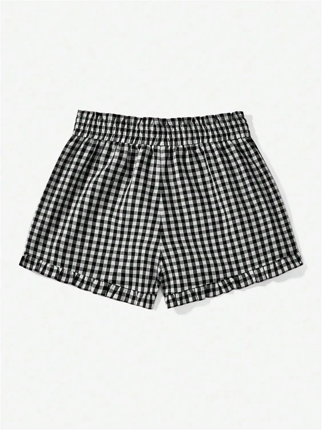 MakeMeChic Women's Gingham Ruffle Boxer Shorts Elastic High Waist Pajamas Lounge Shorts