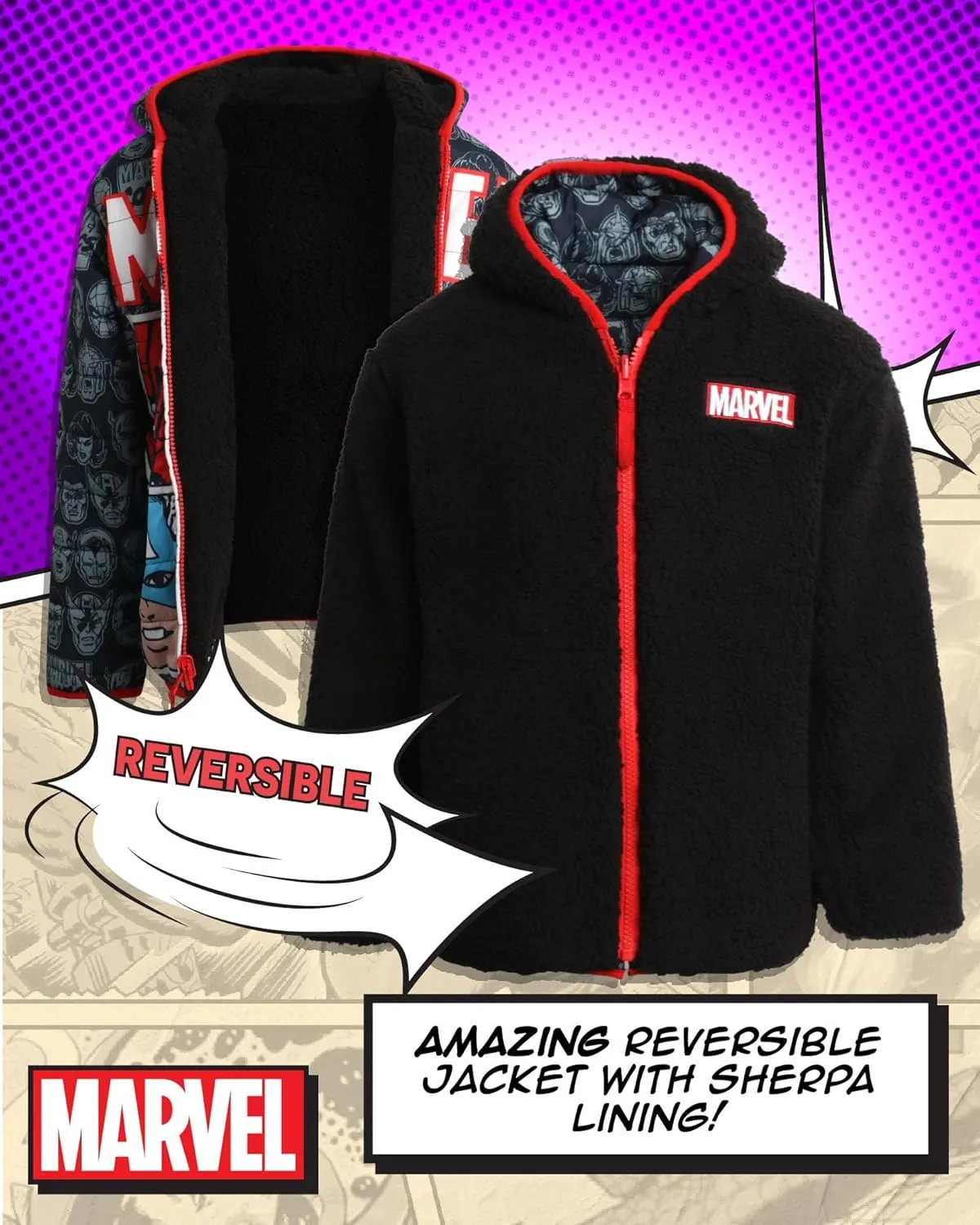 Marvel Boys Avengers Spider-Man Reversible Jacket  Spidey Quilted Puffer Coat with Sherpa Fleece Lining (2T-20)