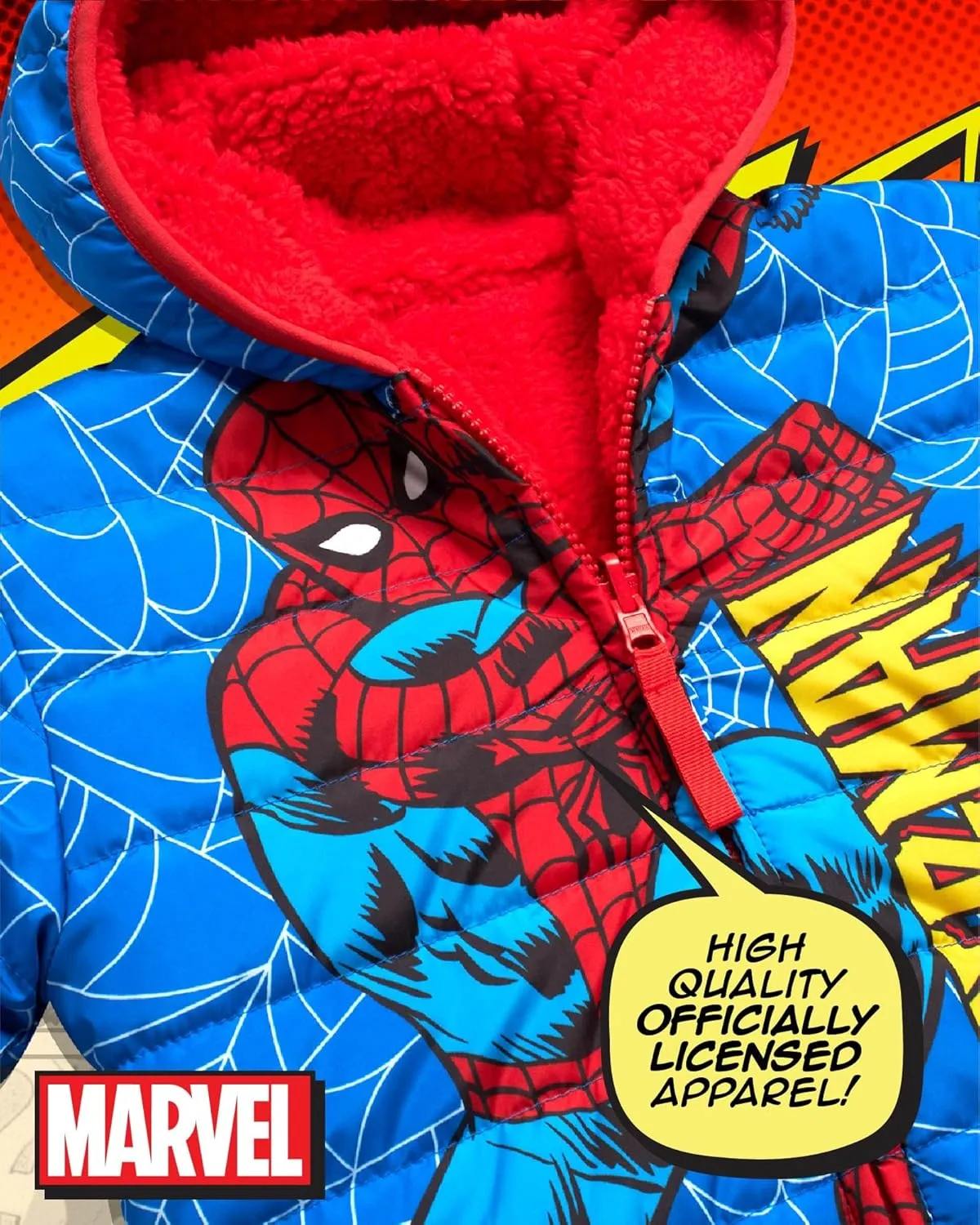 Marvel Boys Avengers Spider-Man Reversible Jacket  Spidey Quilted Puffer Coat with Sherpa Fleece Lining (2T-20)