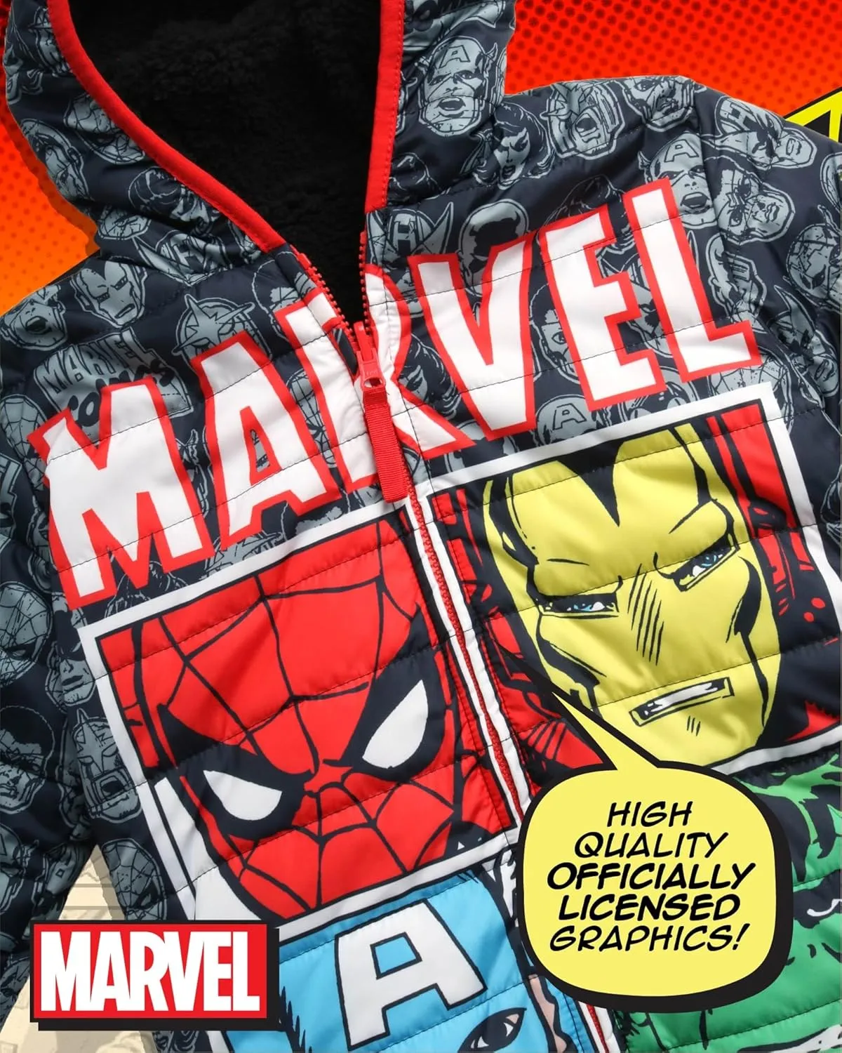 Marvel Boys Avengers Spider-Man Reversible Jacket  Spidey Quilted Puffer Coat with Sherpa Fleece Lining (2T-20)