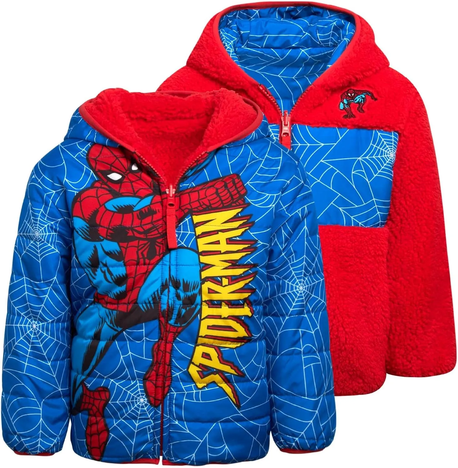 Marvel Boys Avengers Spider-Man Reversible Jacket  Spidey Quilted Puffer Coat with Sherpa Fleece Lining (2T-20)