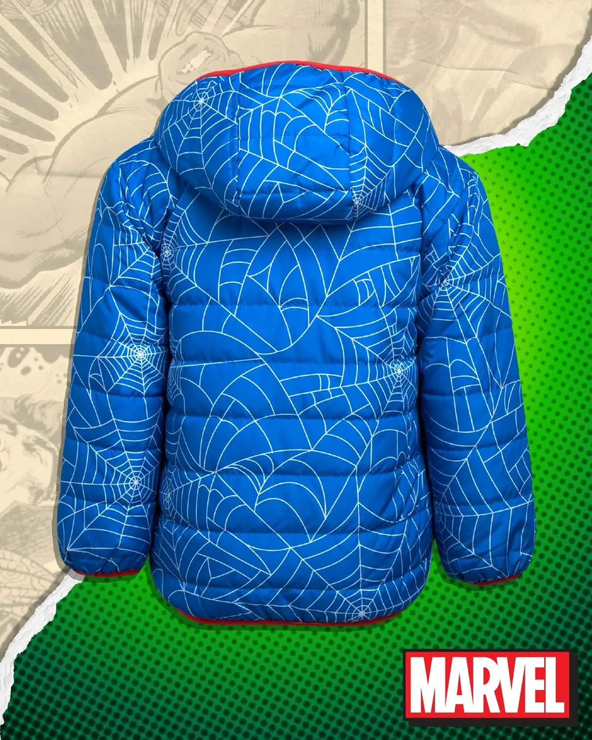 Marvel Boys Avengers Spider-Man Reversible Jacket  Spidey Quilted Puffer Coat with Sherpa Fleece Lining (2T-20)