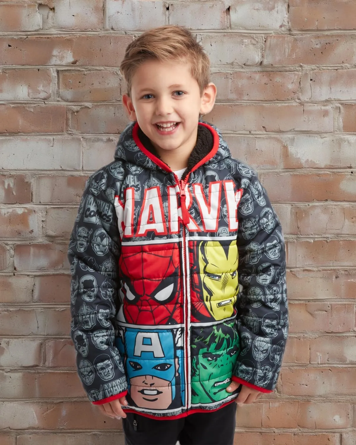 Marvel Boys Avengers Spider-Man Reversible Jacket  Spidey Quilted Puffer Coat with Sherpa Fleece Lining (2T-20)