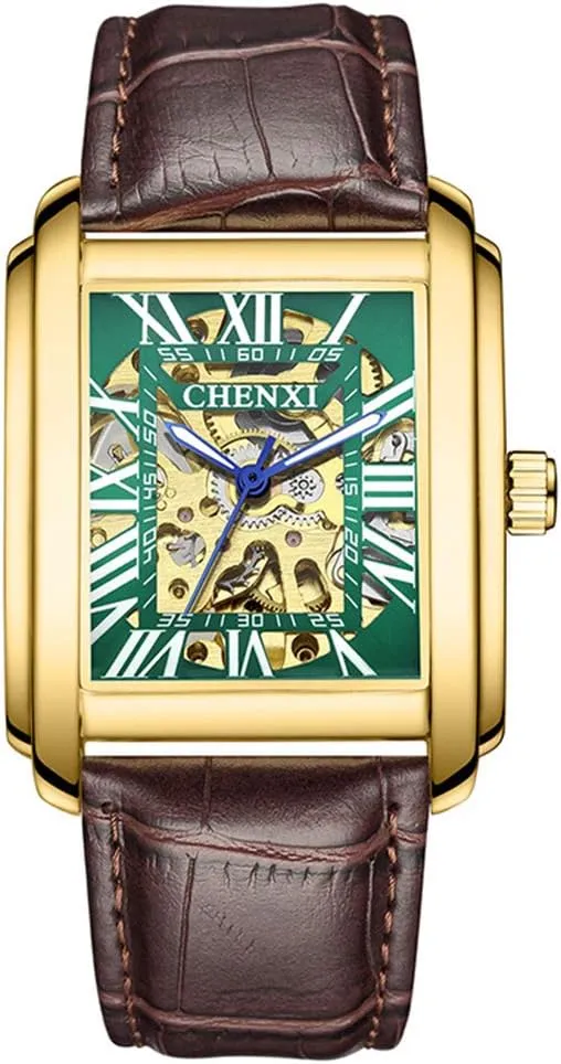 MASTOPMen Automatic Hollow Mechanical Watches Leather Business Waterproof Skeleton Tourbillon Analog Dress Wrist Watch