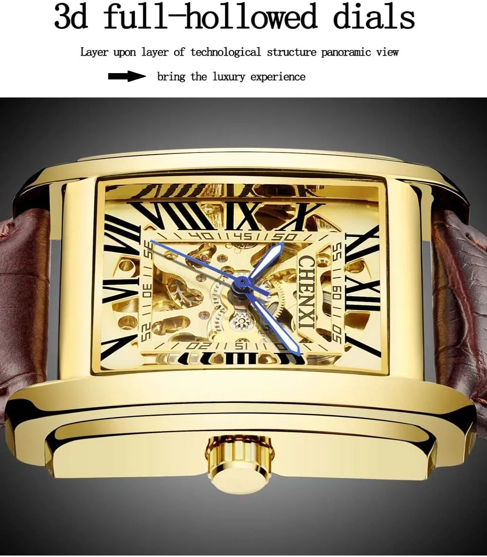 MASTOPMen Automatic Hollow Mechanical Watches Leather Business Waterproof Skeleton Tourbillon Analog Dress Wrist Watch