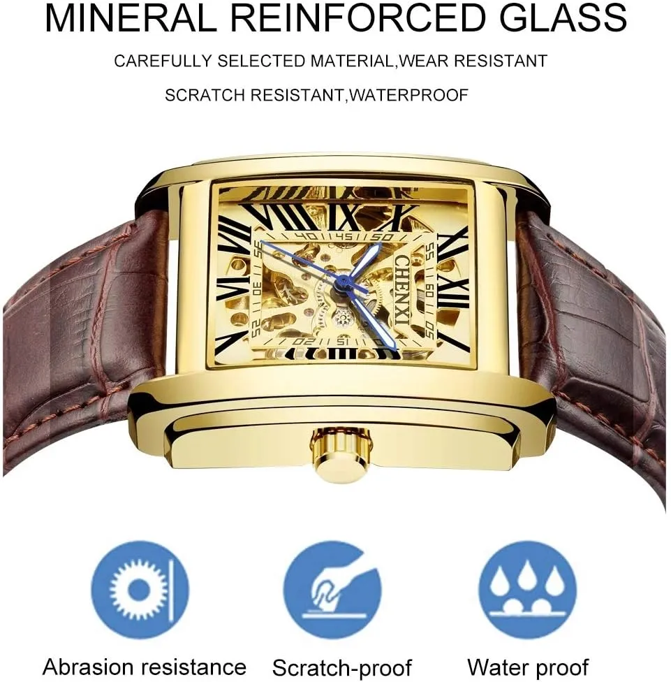 MASTOPMen Automatic Hollow Mechanical Watches Leather Business Waterproof Skeleton Tourbillon Analog Dress Wrist Watch