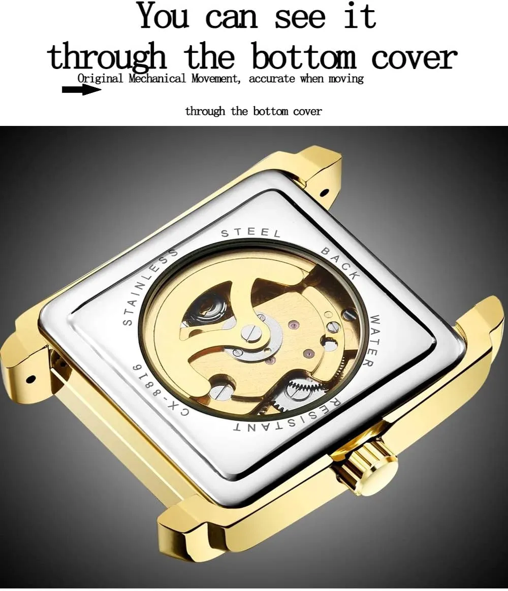 MASTOPMen Automatic Hollow Mechanical Watches Leather Business Waterproof Skeleton Tourbillon Analog Dress Wrist Watch