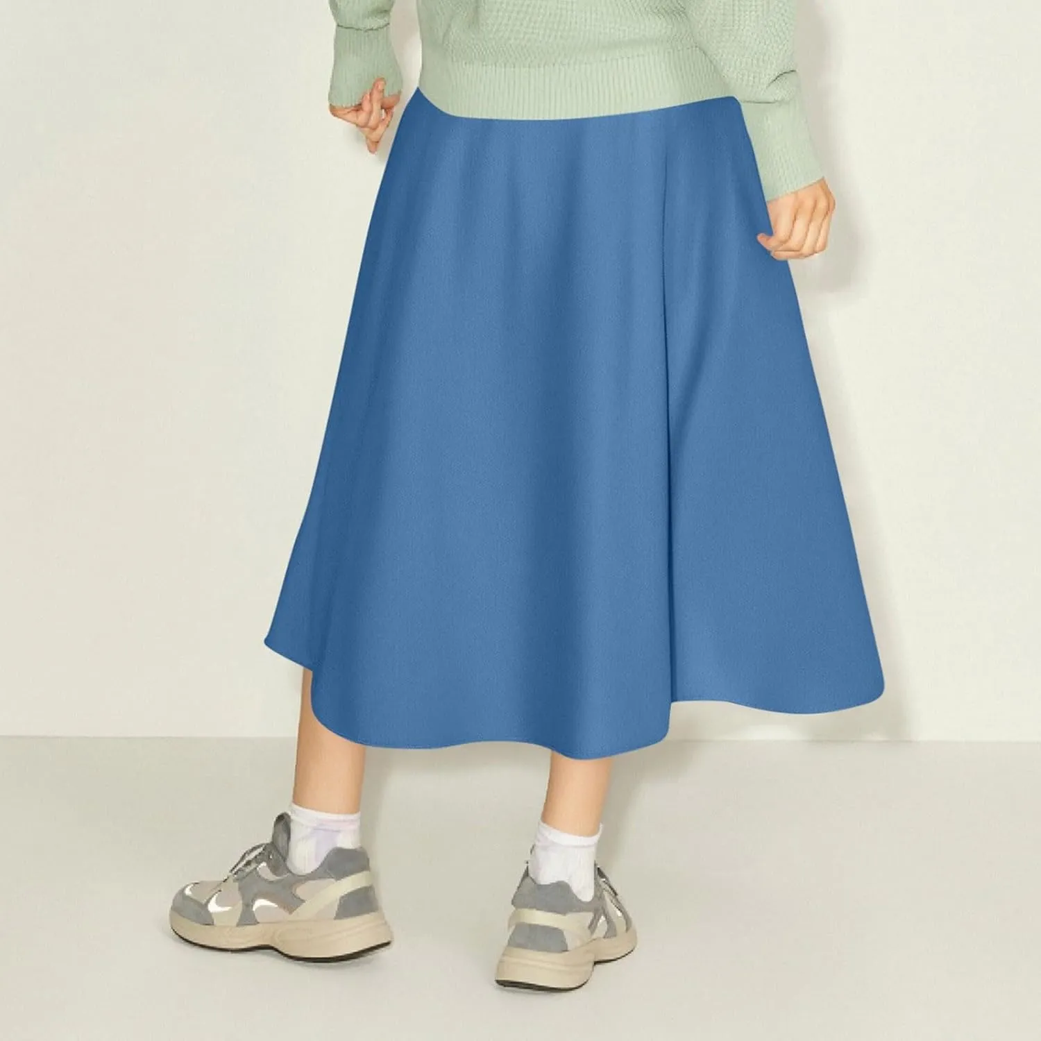 Maxi Skirts for Women Casual Long Washed Denim Prairie Skirt with Front Button Ankle Length Casual Pleated Skrit