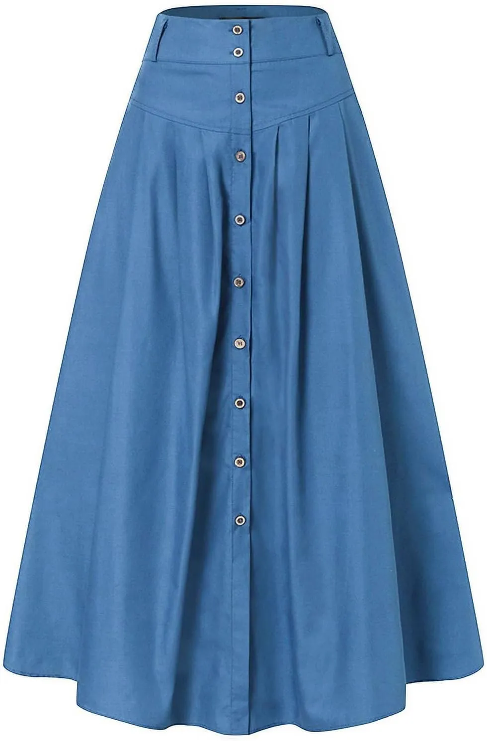 Maxi Skirts for Women Casual Long Washed Denim Prairie Skirt with Front Button Ankle Length Casual Pleated Skrit
