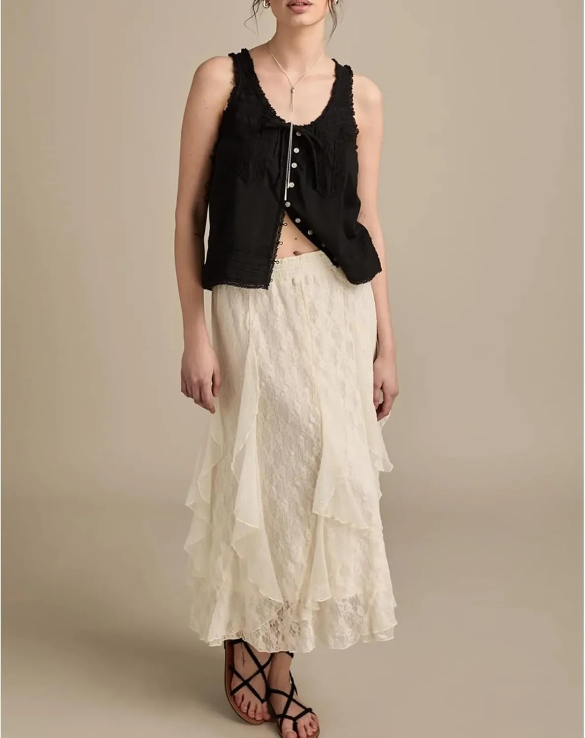 Meiweileya Women Y2k Pleated Peplum Tank Top Linen Front Tie Button Up Sleeveless Vest Ruffle Hem V Neck Going Out Blouse