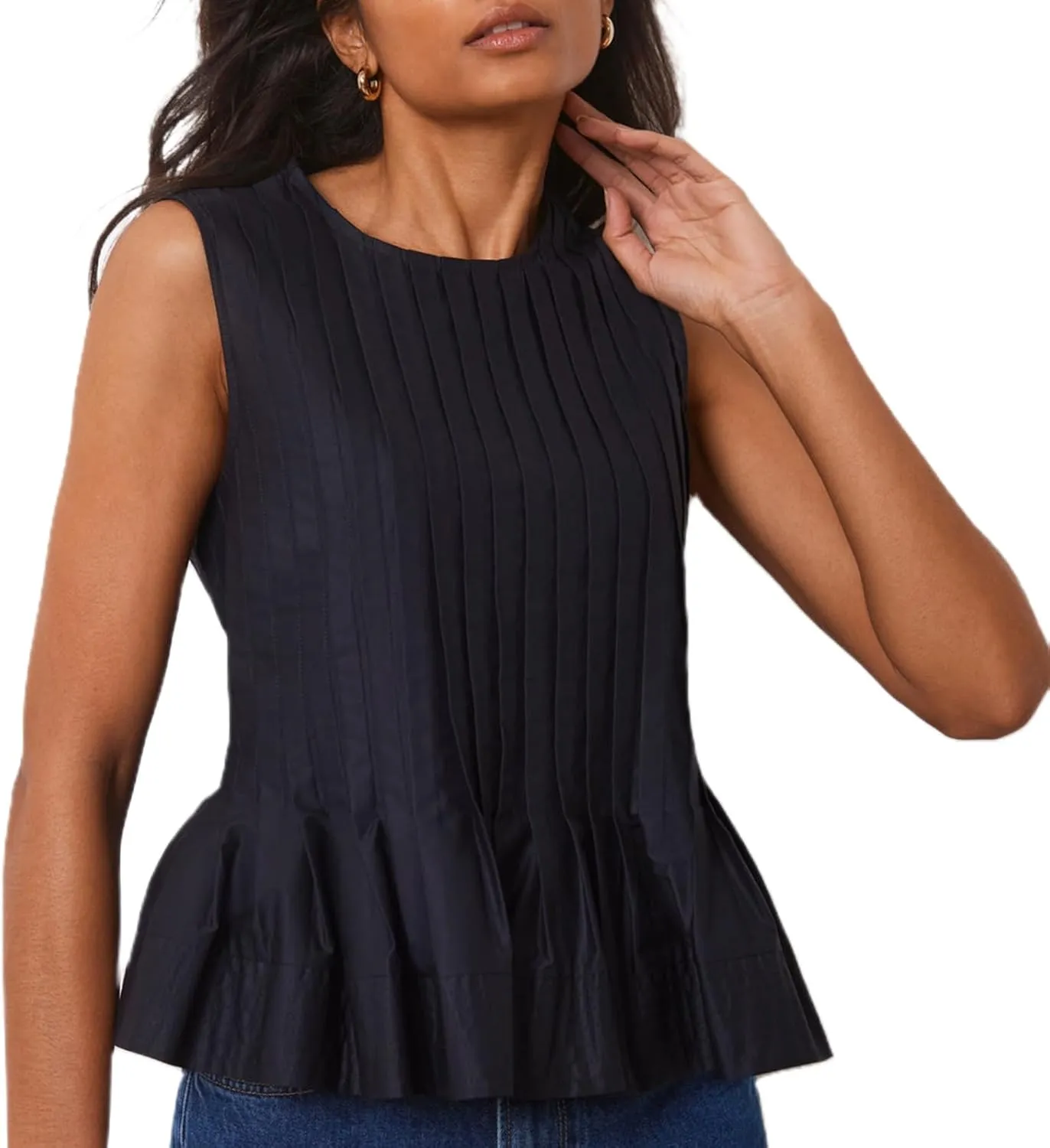 Meiweileya Women Y2k Pleated Peplum Tank Top Linen Front Tie Button Up Sleeveless Vest Ruffle Hem V Neck Going Out Blouse