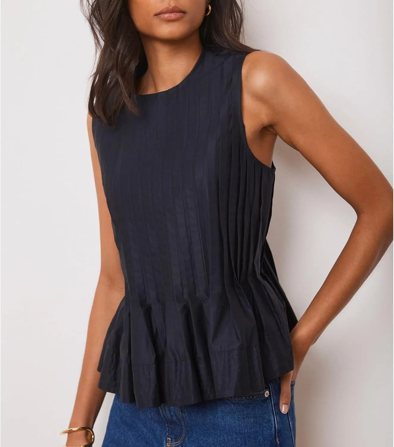 Meiweileya Women Y2k Pleated Peplum Tank Top Linen Front Tie Button Up Sleeveless Vest Ruffle Hem V Neck Going Out Blouse