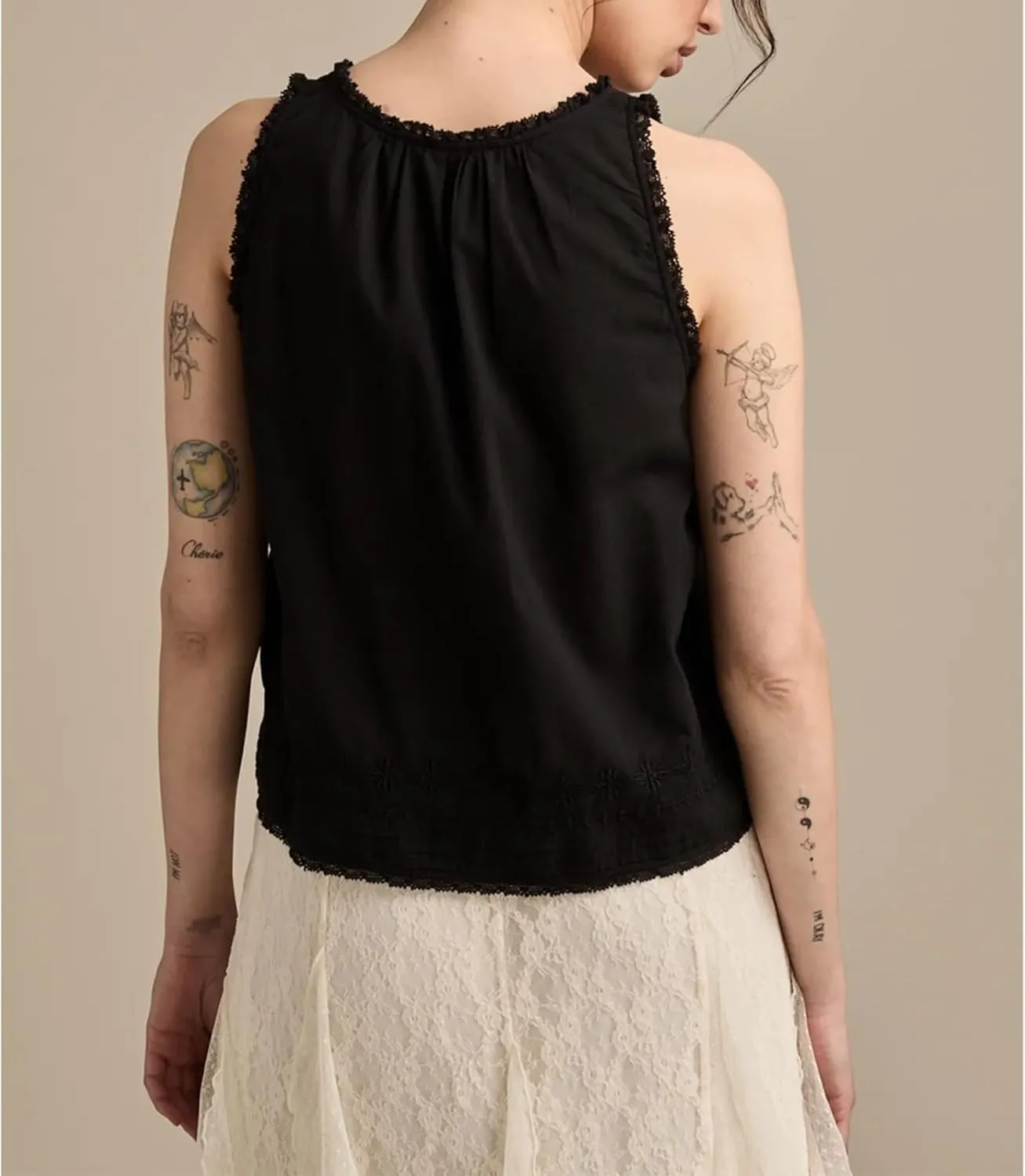 Meiweileya Women Y2k Pleated Peplum Tank Top Linen Front Tie Button Up Sleeveless Vest Ruffle Hem V Neck Going Out Blouse
