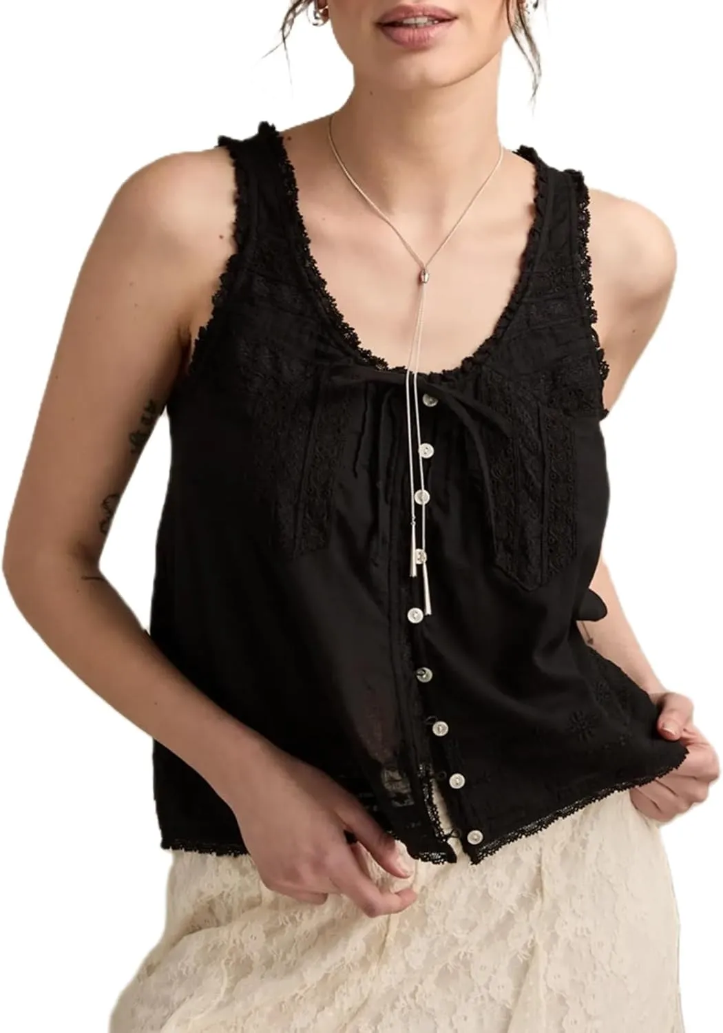 Meiweileya Women Y2k Pleated Peplum Tank Top Linen Front Tie Button Up Sleeveless Vest Ruffle Hem V Neck Going Out Blouse