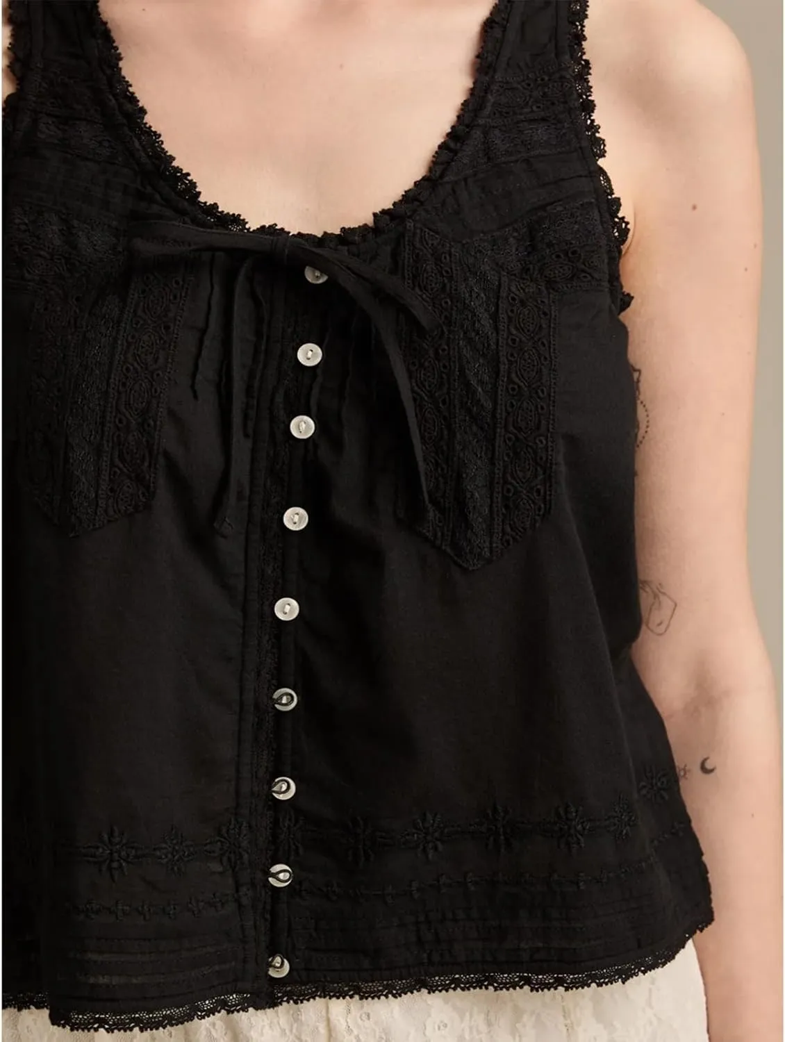 Meiweileya Women Y2k Pleated Peplum Tank Top Linen Front Tie Button Up Sleeveless Vest Ruffle Hem V Neck Going Out Blouse