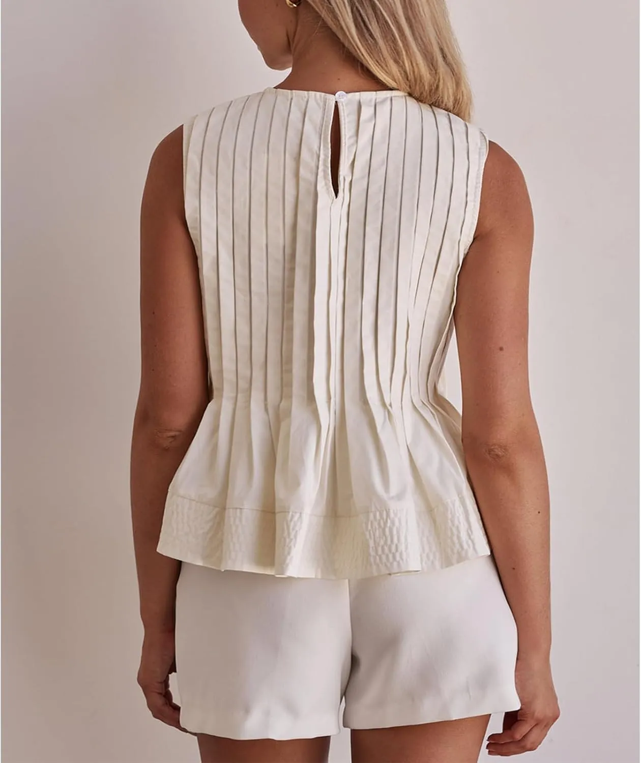 Meiweileya Women Y2k Pleated Peplum Tank Top Linen Front Tie Button Up Sleeveless Vest Ruffle Hem V Neck Going Out Blouse
