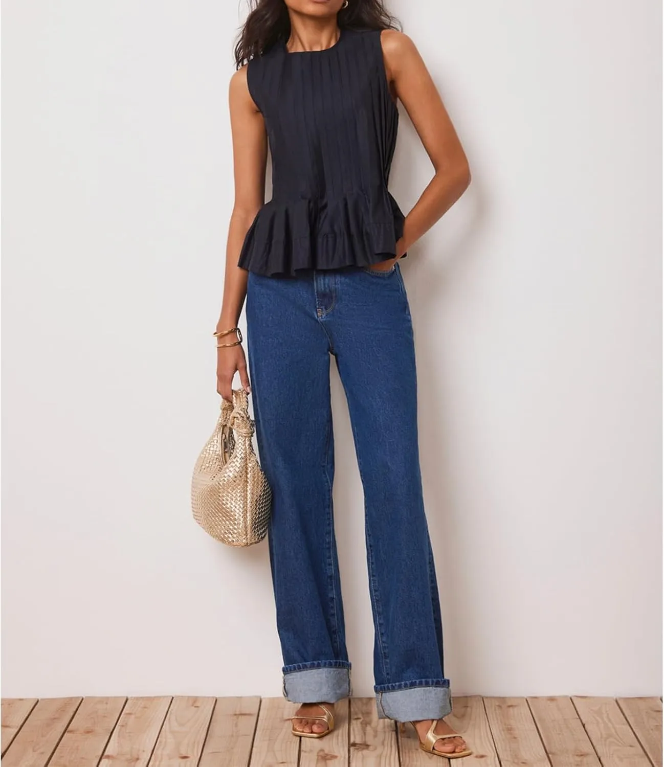 Meiweileya Women Y2k Pleated Peplum Tank Top Linen Front Tie Button Up Sleeveless Vest Ruffle Hem V Neck Going Out Blouse