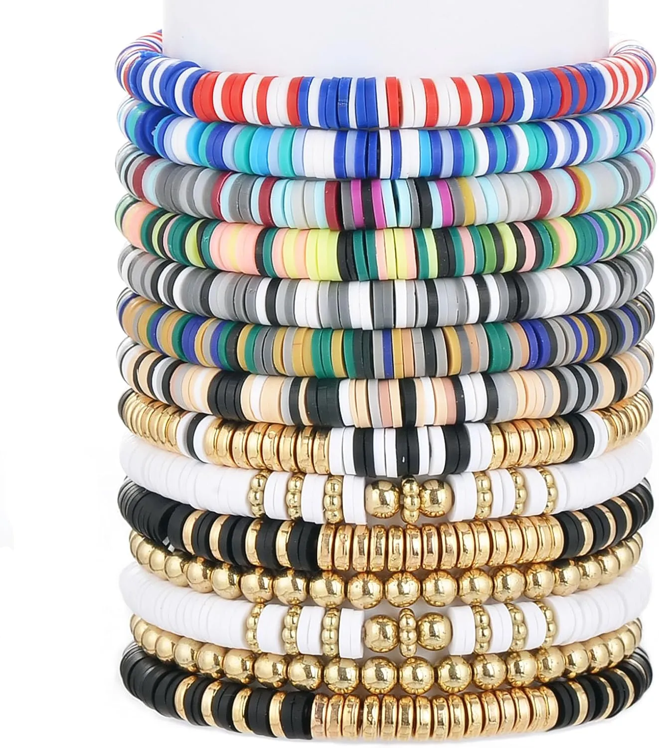 Men Women 8mm Natural Black Beaded Bracelets,3pcs Semi-Precious Gemstones Beads Healing Crystal Stretch Bracelet