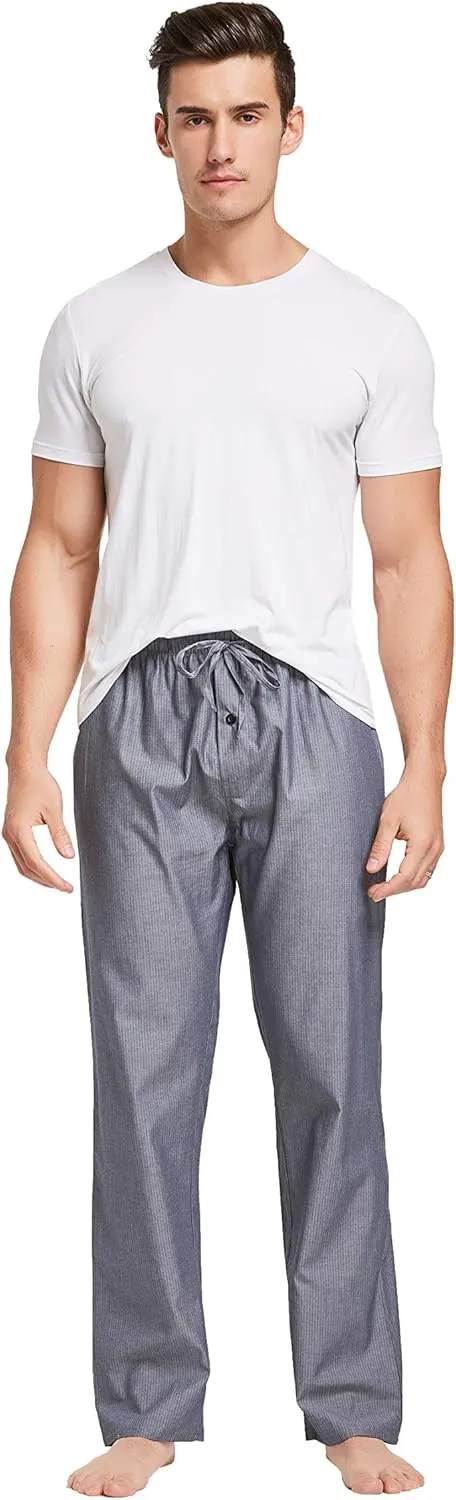 Mens 100% Cotton Pajama Pants Sleep Lounge Pajamas for Men Woven pj Pants