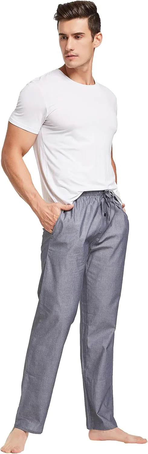 Mens 100% Cotton Pajama Pants Sleep Lounge Pajamas for Men Woven pj Pants