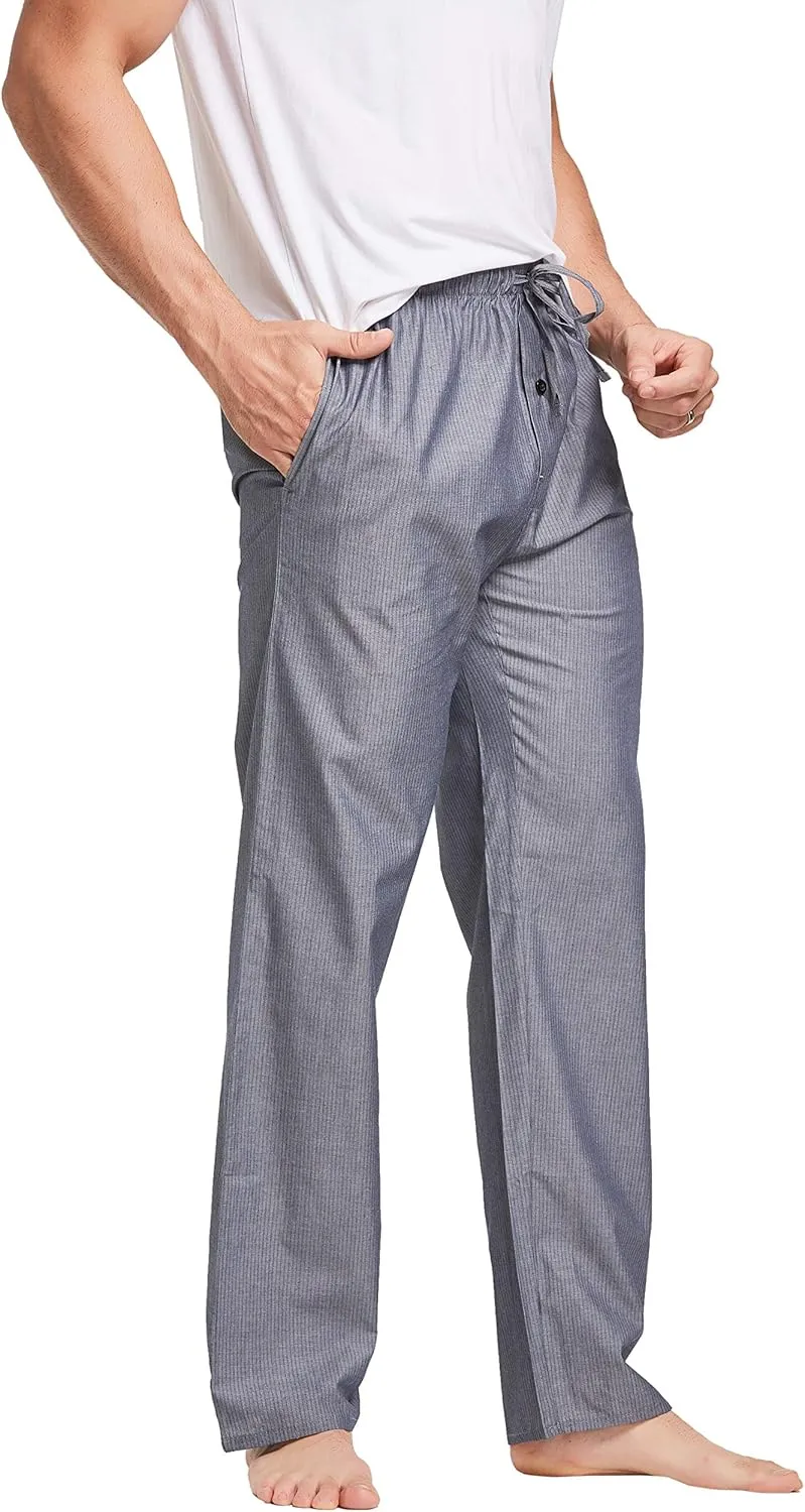 Mens 100% Cotton Pajama Pants Sleep Lounge Pajamas for Men Woven pj Pants