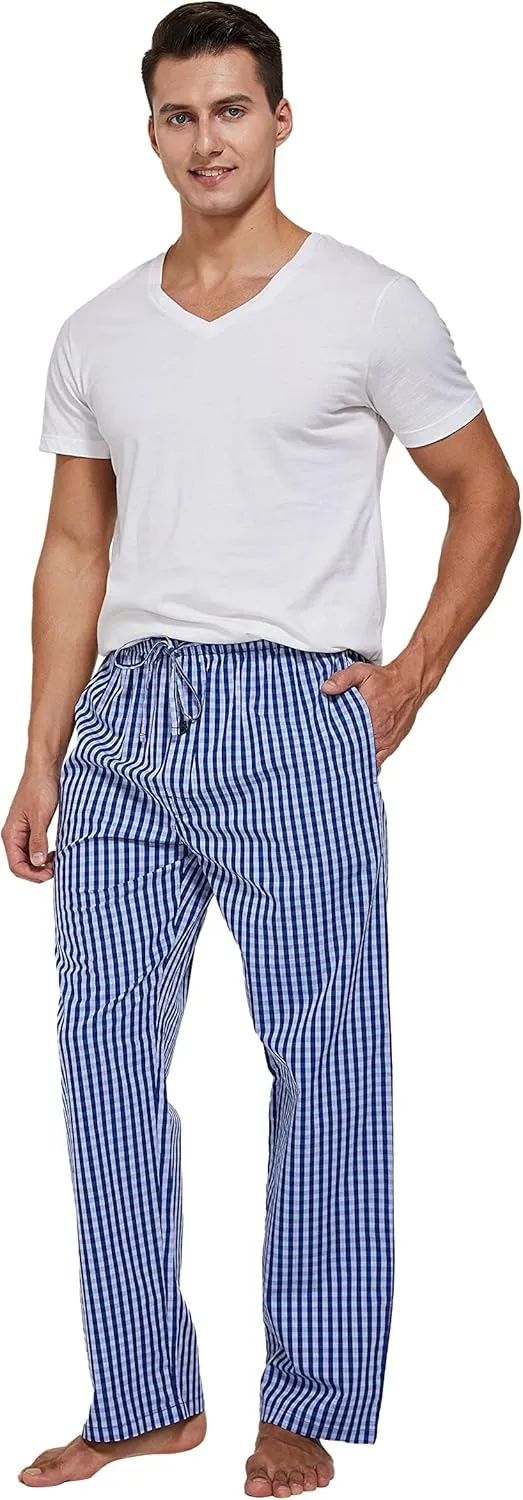 Mens 100% Cotton Pajama Pants Sleep Lounge Pajamas for Men Woven pj Pants