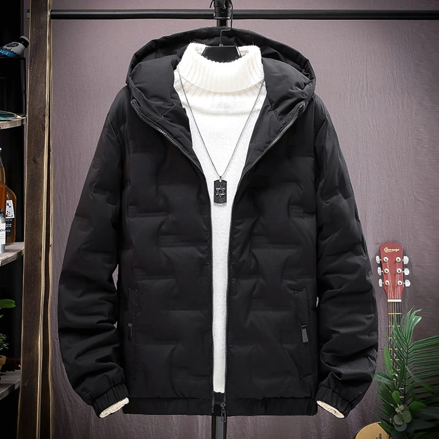Mens Autumn And Winter Fashion Casual Solid Color Padded Warm Cotton Coat Cotton Padded Jacket Jackets Coats for