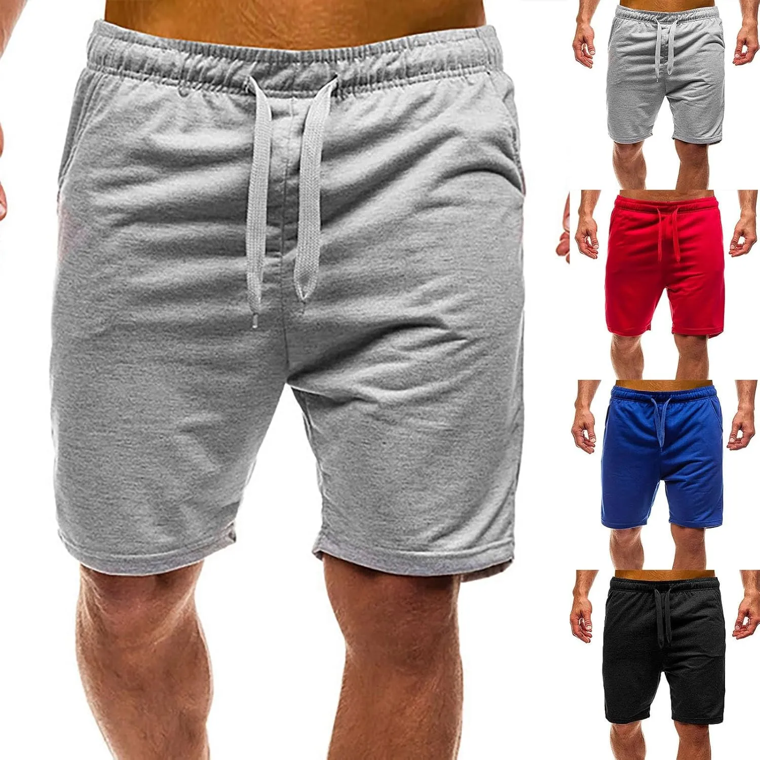 Mens Baggy Cargo Pants, Elastic Waist Drawstring Casual Classic Summer Shorts Pockets Loose Beach Shorts Plus Size