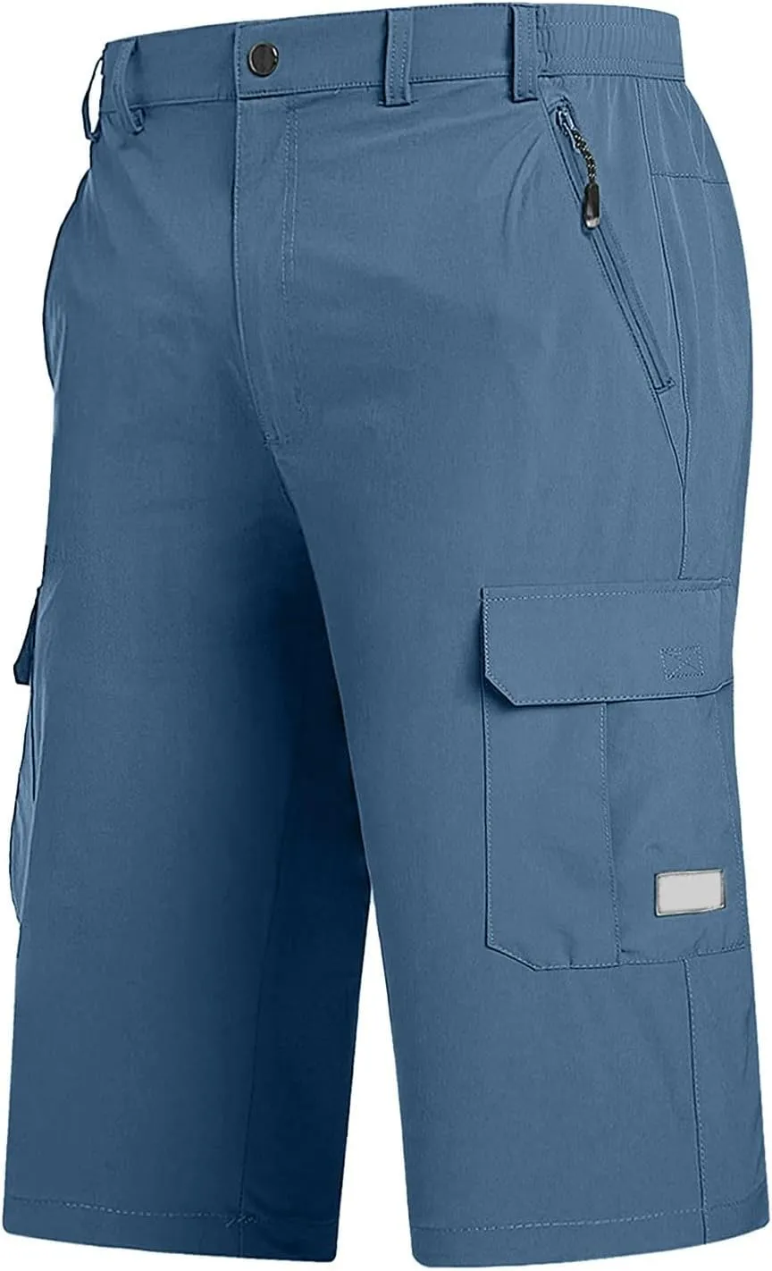Mens Below Knee Cargo Shorts Multi Pockets Lightweight Outdoor Hiking Work Shorts for Men Athleric Fit Quick Dry Capri Pants