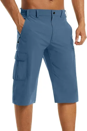 Mens Below Knee Cargo Shorts Multi Pockets Lightweight Outdoor Hiking Work Shorts for Men Athleric Fit Quick Dry Capri Pants
