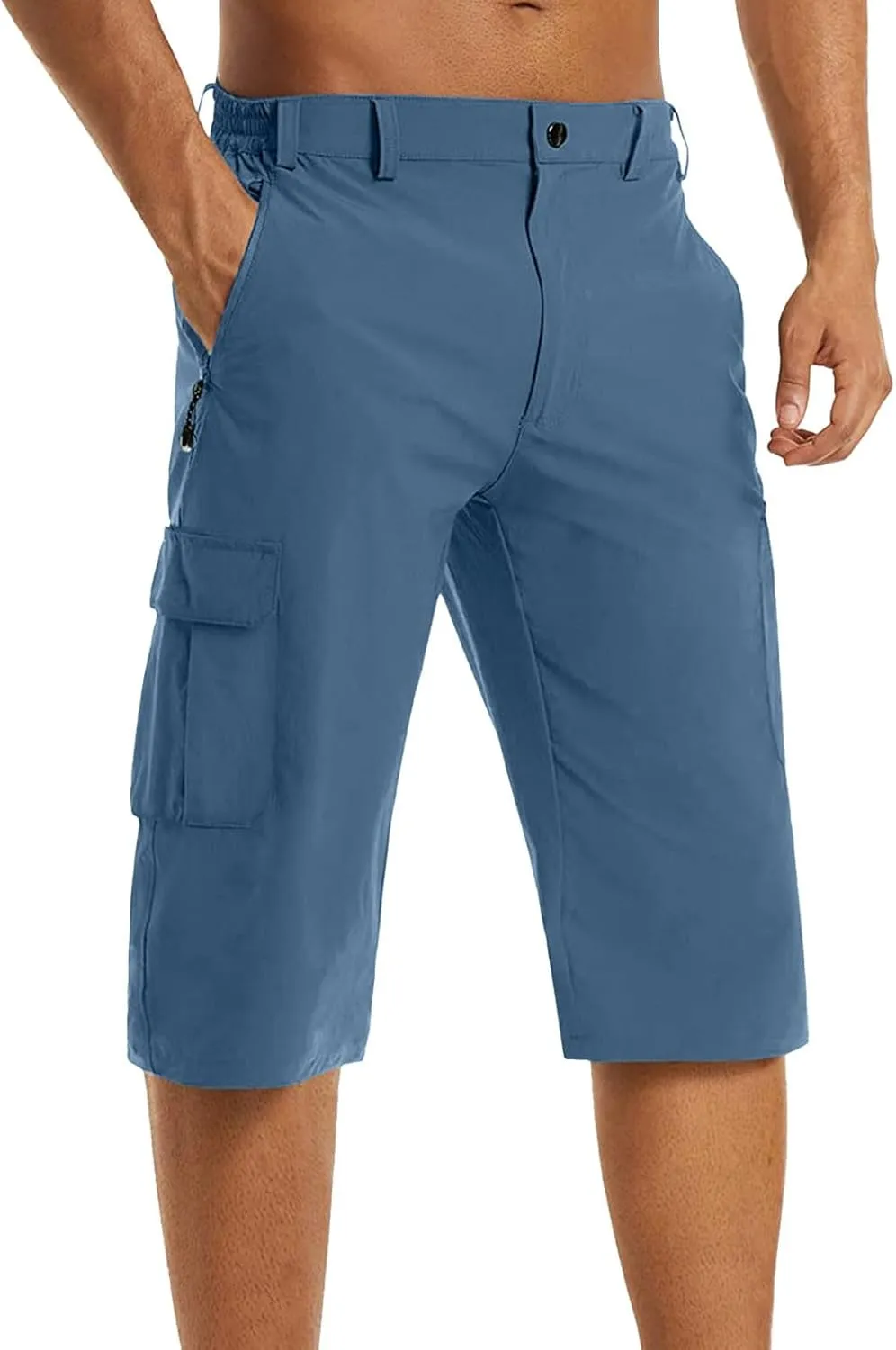 Mens Below Knee Cargo Shorts Multi Pockets Lightweight Outdoor Hiking Work Shorts for Men Athleric Fit Quick Dry Capri Pants