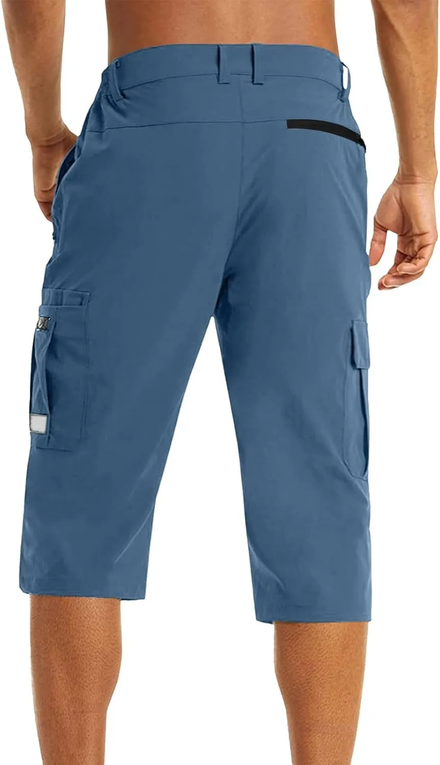 Mens Below Knee Cargo Shorts Multi Pockets Lightweight Outdoor Hiking Work Shorts for Men Athleric Fit Quick Dry Capri Pants