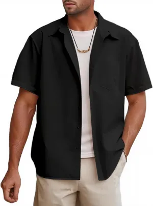 Mens Button Down Short Sleeve Shirt Casual Button Up Dress Shirts for Men Beach Summer Tops with Pocket