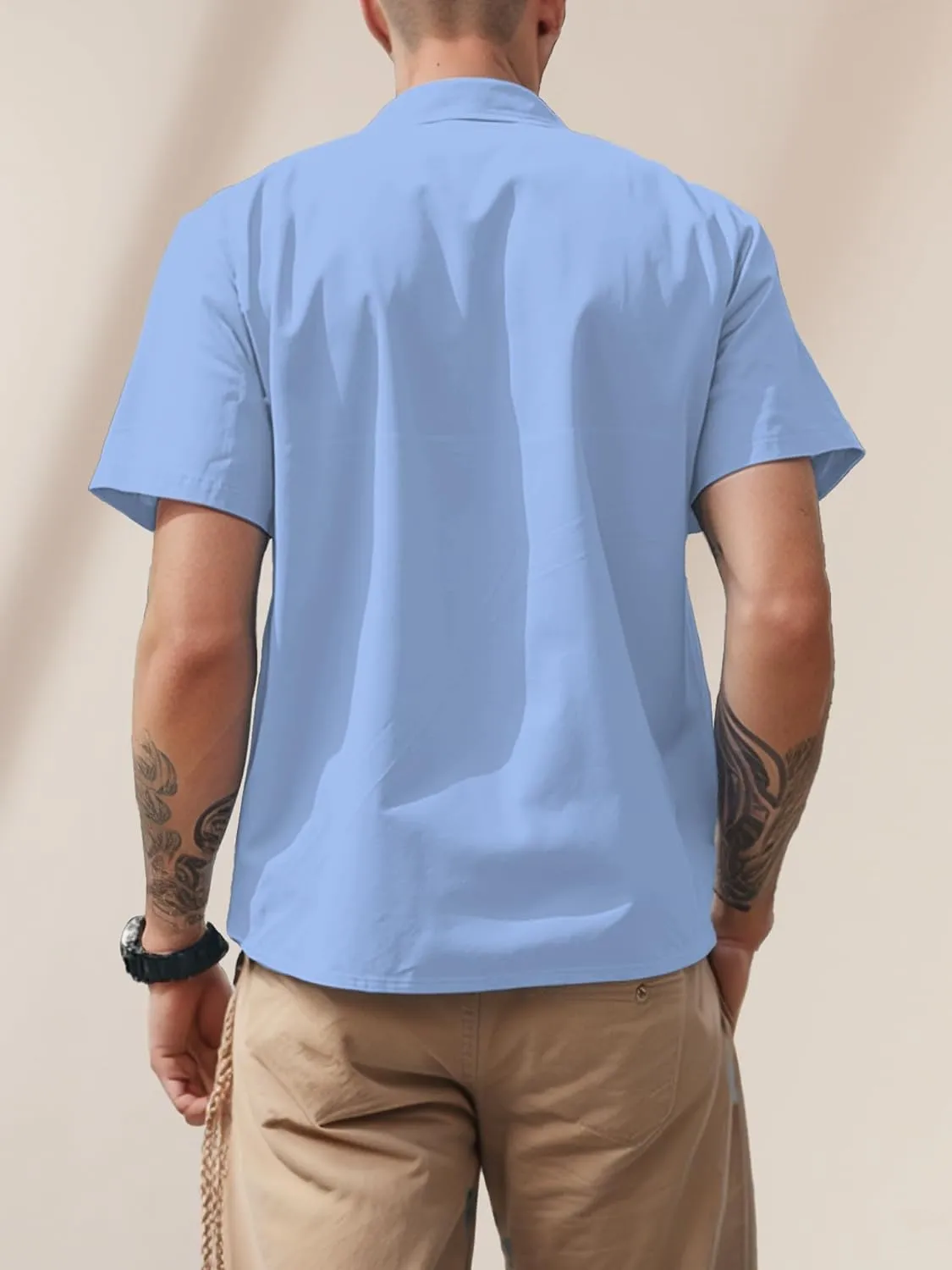 Mens Button Down Short Sleeve Shirt Casual Button Up Dress Shirts for Men Beach Summer Tops with Pocket