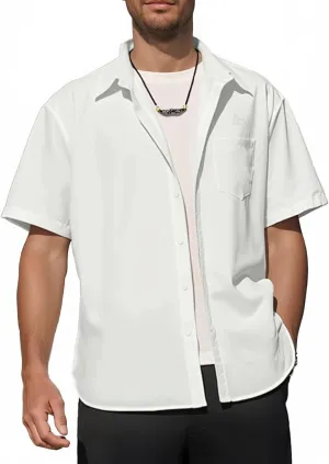 Mens Button Down Short Sleeve Shirt Casual Button Up Dress Shirts for Men Beach Summer Tops with Pocket