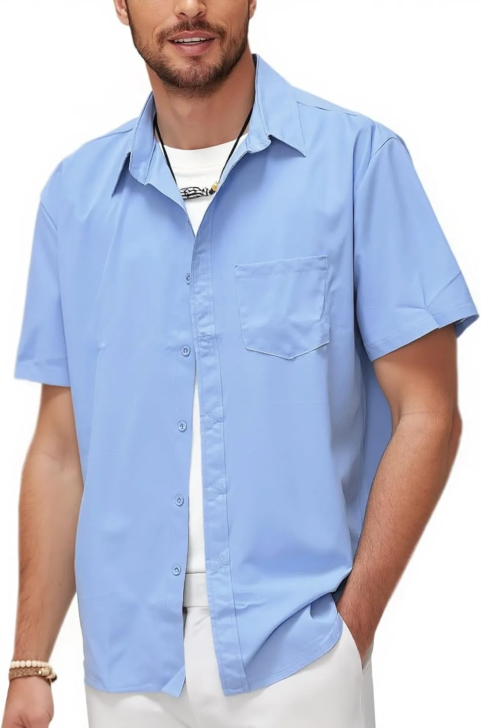 Mens Button Down Short Sleeve Shirt Casual Button Up Dress Shirts for Men Beach Summer Tops with Pocket