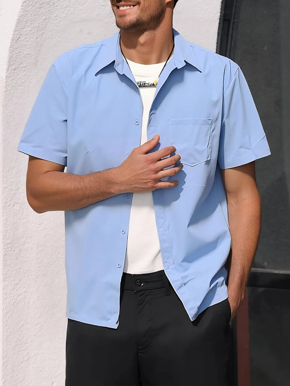 Mens Button Down Short Sleeve Shirt Casual Button Up Dress Shirts for Men Beach Summer Tops with Pocket