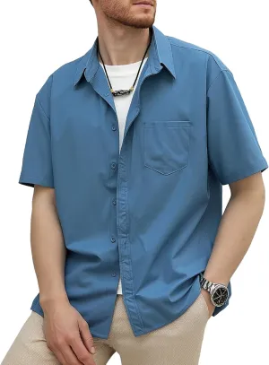 Mens Button Down Short Sleeve Shirt Casual Button Up Dress Shirts for Men Beach Summer Tops with Pocket
