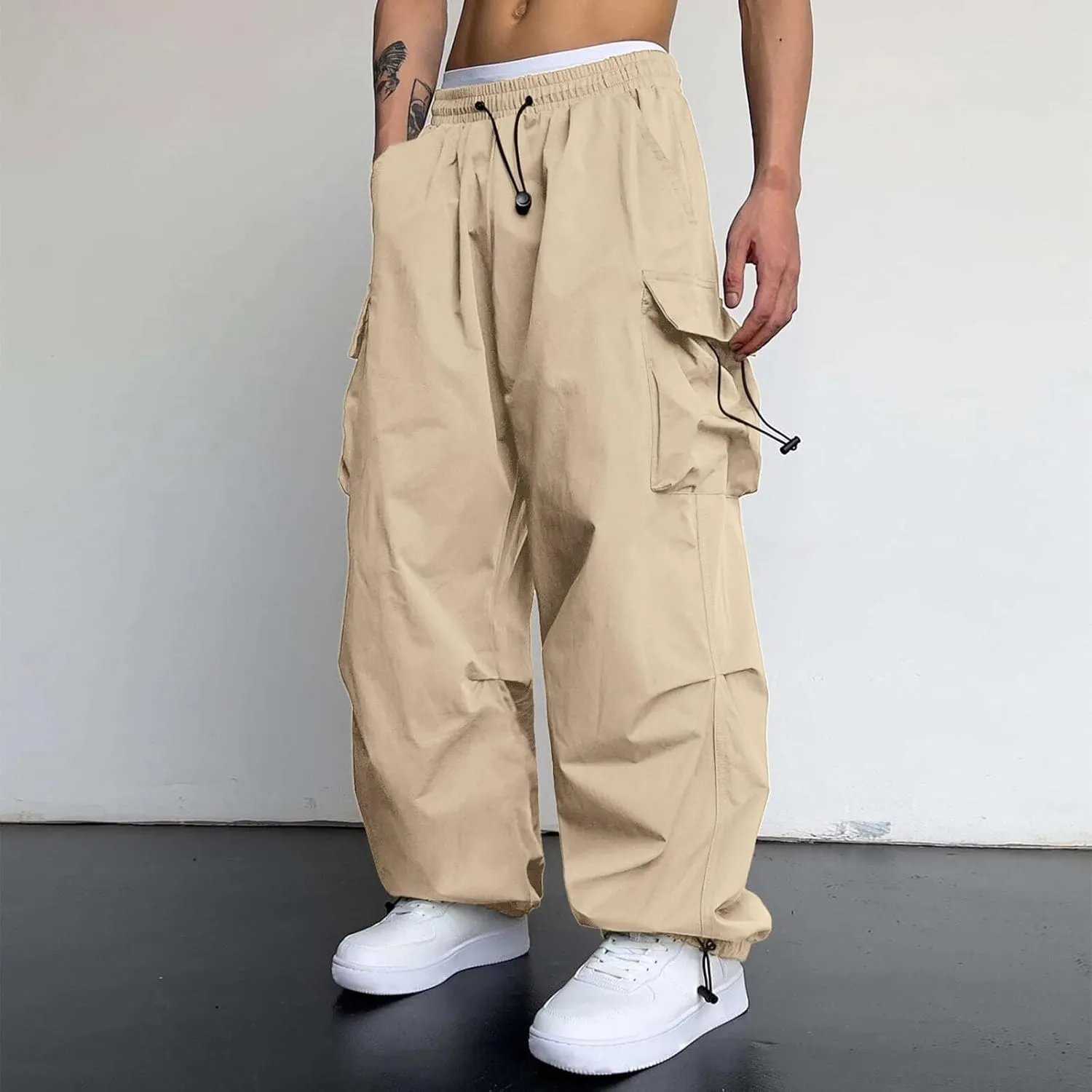 Mens Cargo Pant Elastic Waist Work Pant Multi Pockets Casual Stretchy Outdoor Pants
