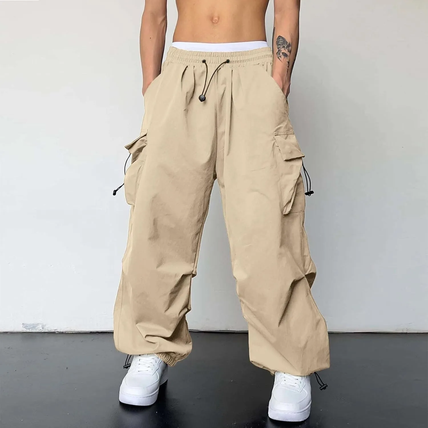 Mens Cargo Pant Elastic Waist Work Pant Multi Pockets Casual Stretchy Outdoor Pants