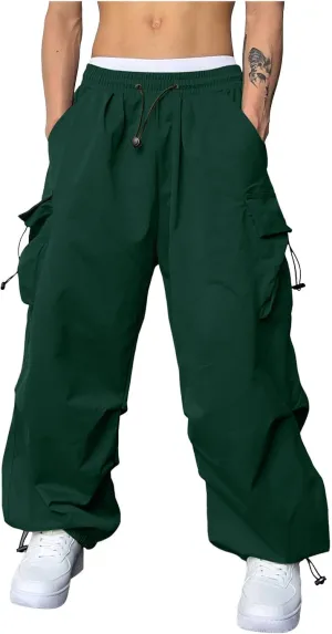Mens Cargo Pants Casual Wide Leg Elastic Waist Pant Work Pant with Multiple Pockets