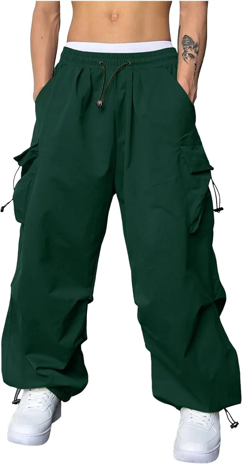 Mens Cargo Pants Casual Wide Leg Elastic Waist Pant Work Pant with Multiple Pockets
