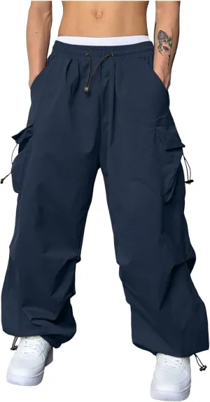 Mens Cargo Pants Casual Wide Leg Elastic Waist Pant Work Pant with Multiple Pockets