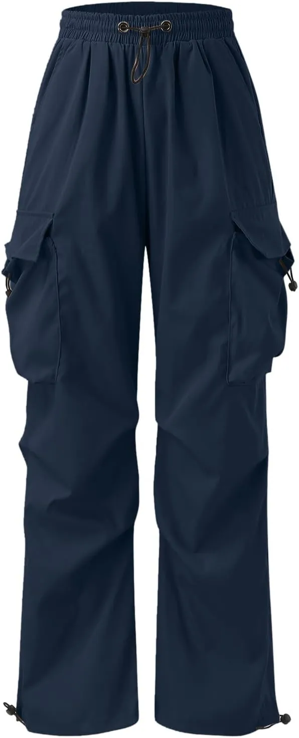 Mens Cargo Pants Casual Wide Leg Elastic Waist Pant Work Pant with Multiple Pockets