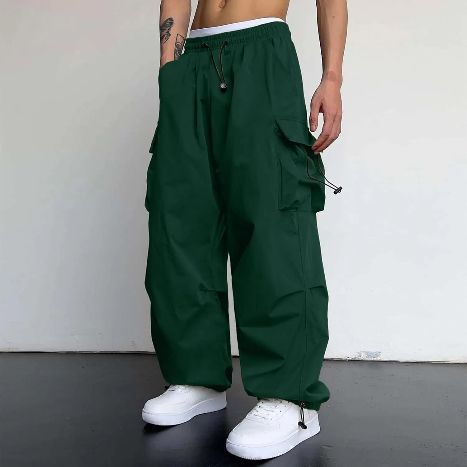 Mens Cargo Pants Casual Wide Leg Elastic Waist Pant Work Pant with Multiple Pockets